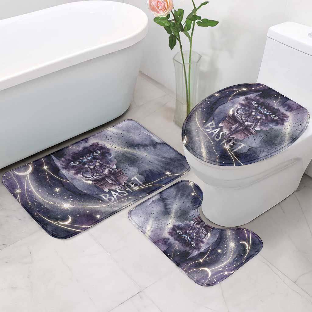 Bastet Egyptian Bathroom Set Cat Goddess Cosmic Protector Moon Magic Night Sky