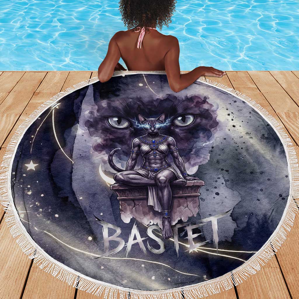 Bastet Egyptian Beach Blanket Cat Goddess Cosmic Protector Moon Magic Night Sky