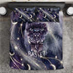 Bastet Egyptian Bedding Set Cat Goddess Cosmic Protector Moon Magic Night Sky