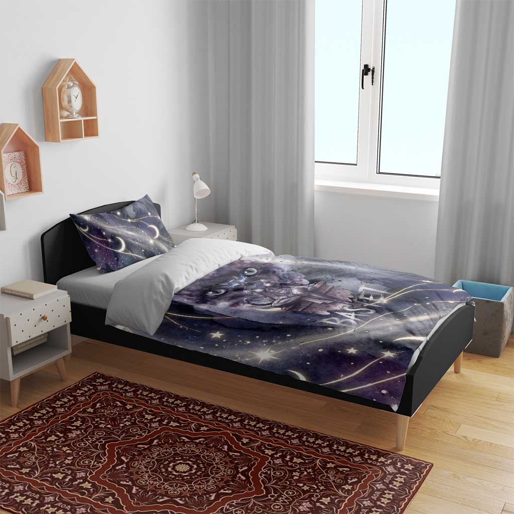 Bastet Egyptian Bedding Set Cat Goddess Cosmic Protector Moon Magic Night Sky