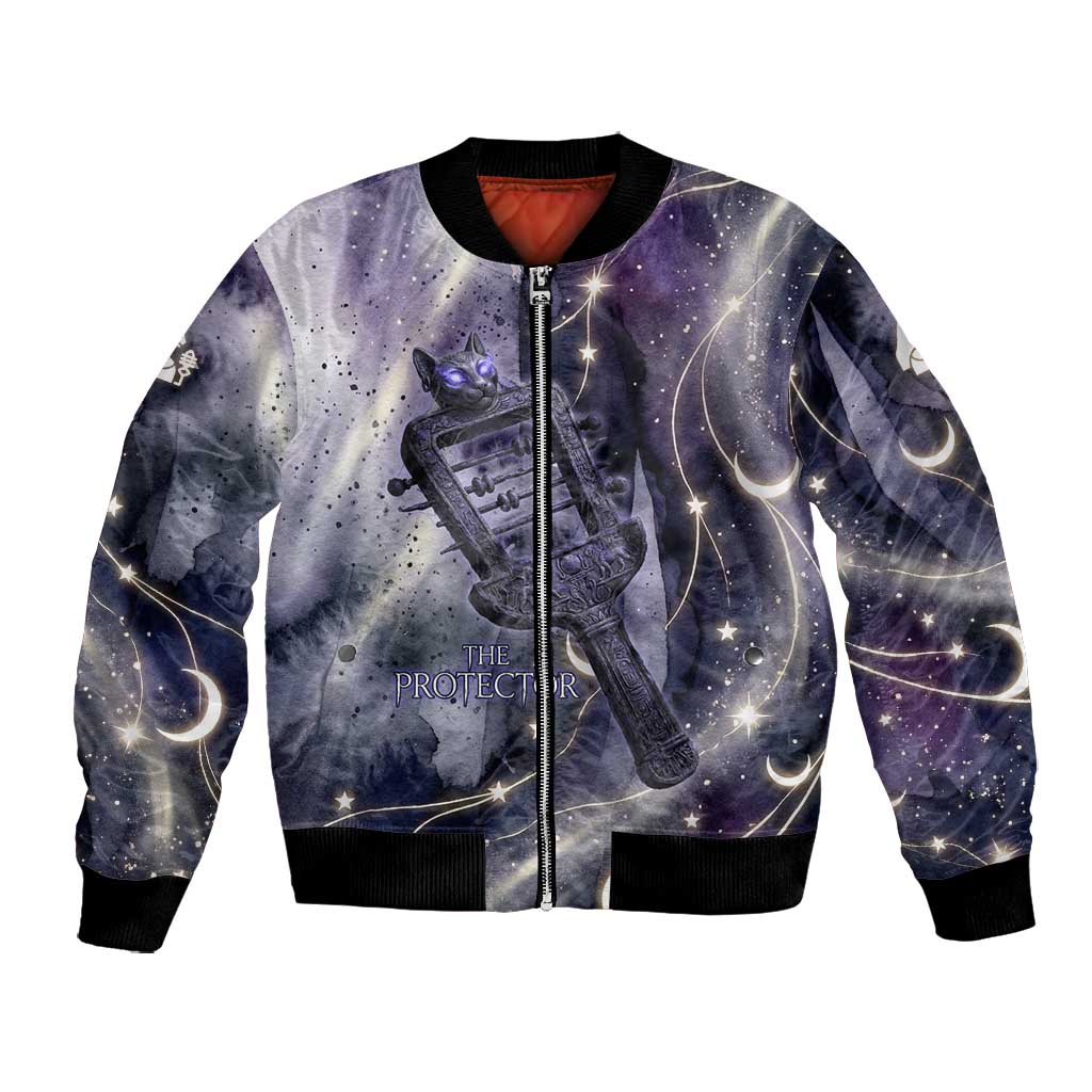 Bastet Egyptian Bomber Jacket Cat Goddess Cosmic Protector Moon Magic Night Sky