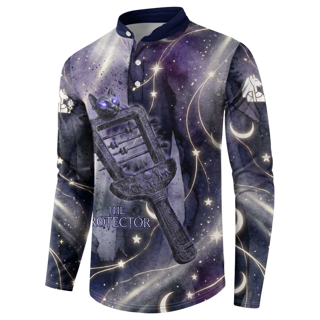 Bastet Egyptian Button Sweatshirt Cat Goddess Cosmic Protector Moon Magic Night Sky