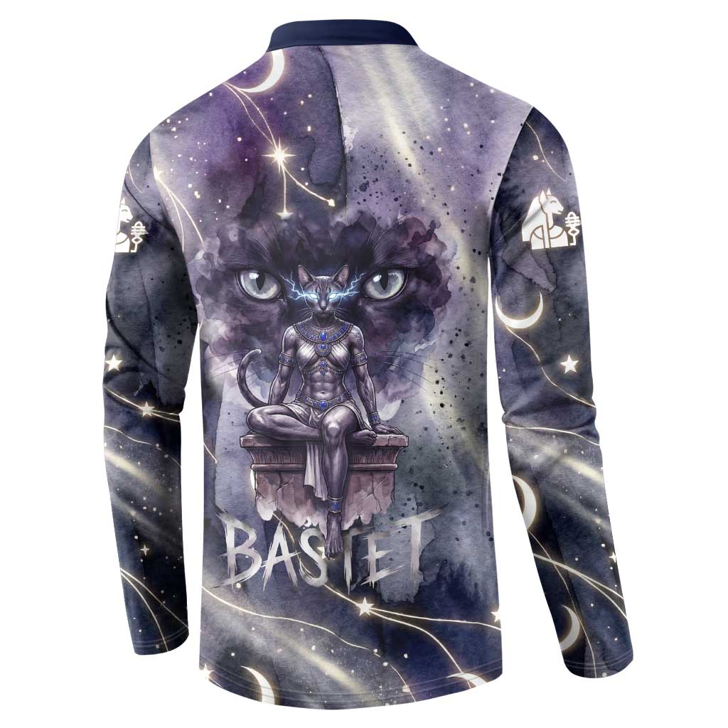 Bastet Egyptian Button Sweatshirt Cat Goddess Cosmic Protector Moon Magic Night Sky