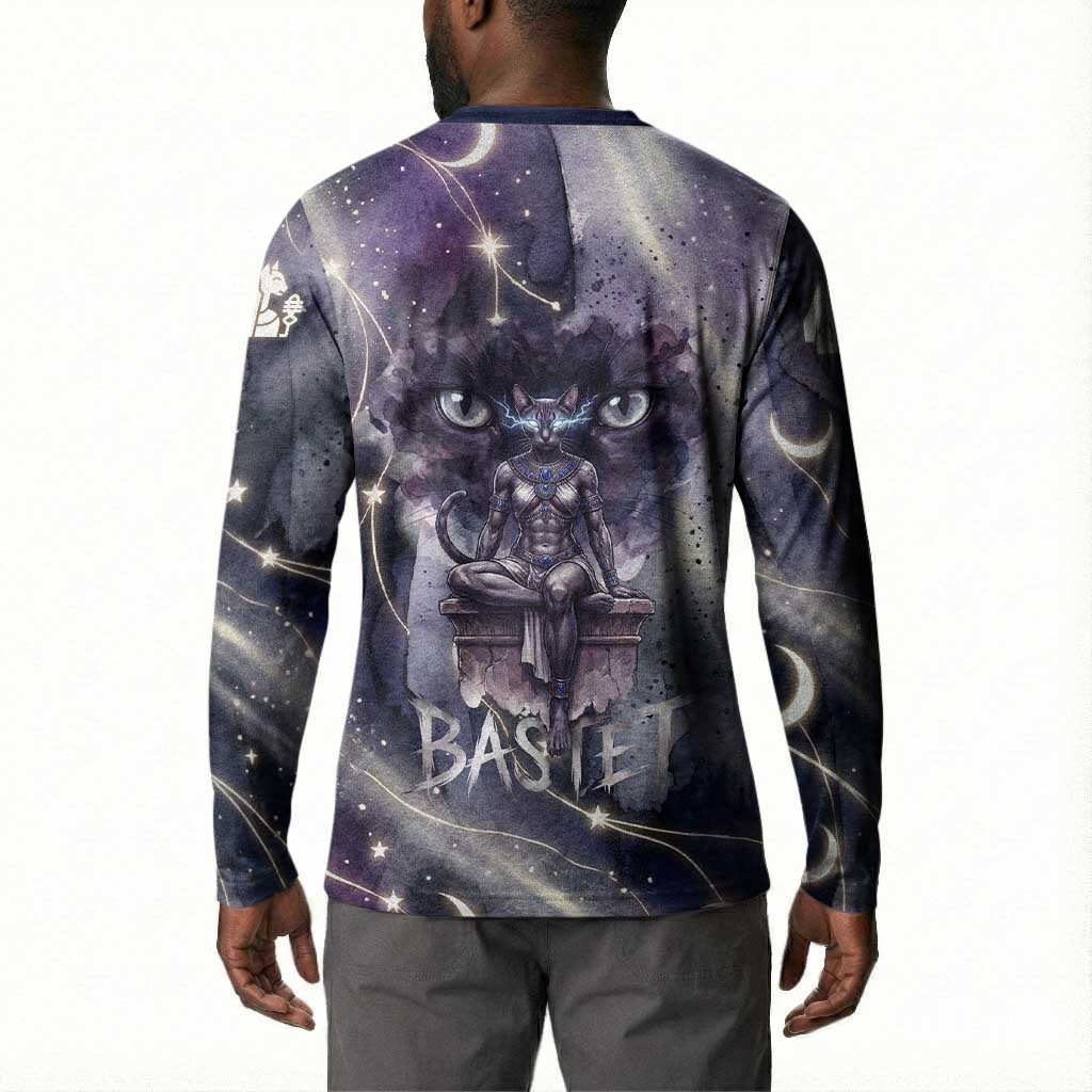 Bastet Egyptian Button Sweatshirt Cat Goddess Cosmic Protector Moon Magic Night Sky