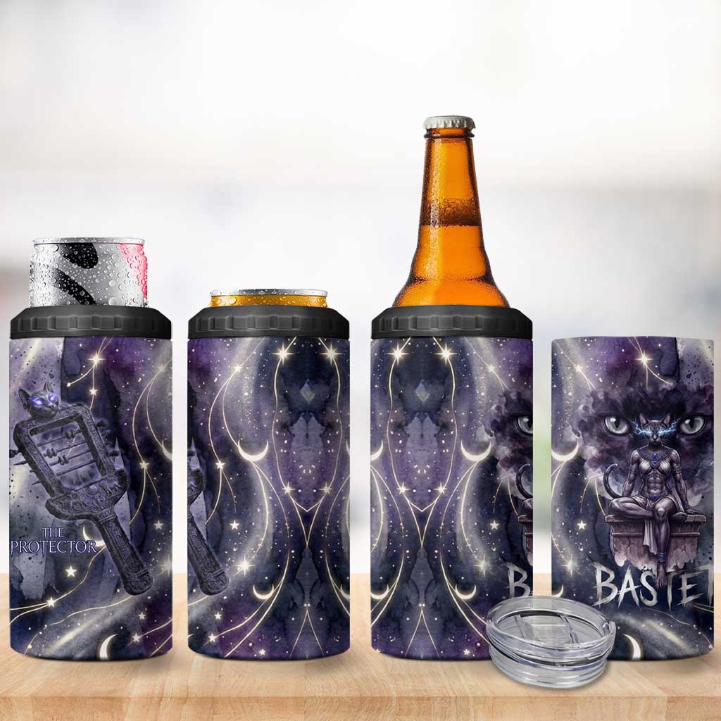 Bastet Egyptian 4 in 1 Can Cooler Tumbler Cat Goddess Cosmic Protector Moon Magic Night Sky
