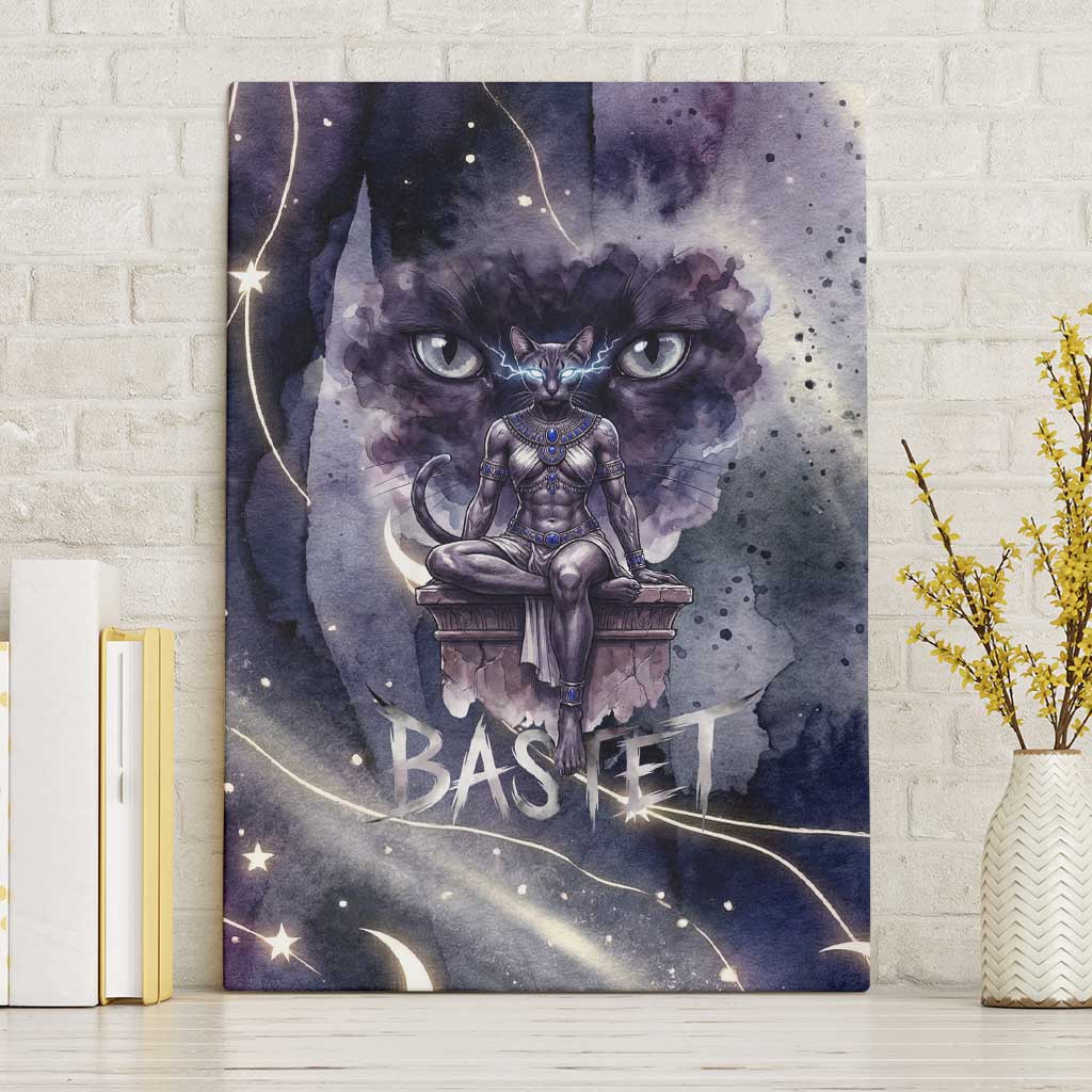 Bastet Egyptian Canvas Wall Art Cat Goddess Cosmic Protector Moon Magic Night Sky