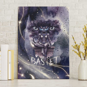 Bastet Egyptian Canvas Wall Art Cat Goddess Cosmic Protector Moon Magic Night Sky