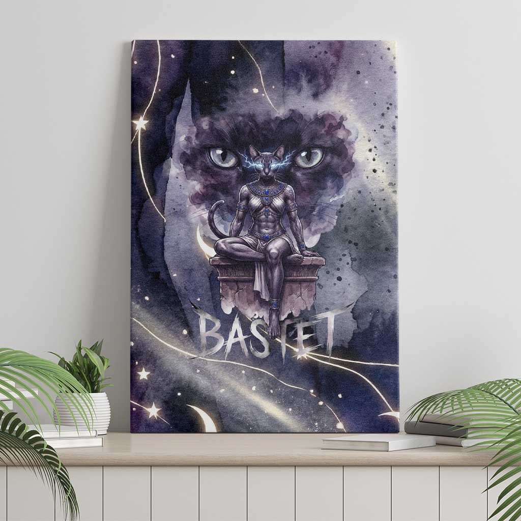 Bastet Egyptian Canvas Wall Art Cat Goddess Cosmic Protector Moon Magic Night Sky