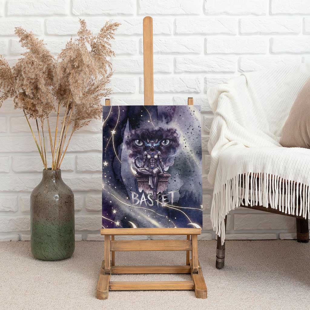 Bastet Egyptian Canvas Wall Art Cat Goddess Cosmic Protector Moon Magic Night Sky