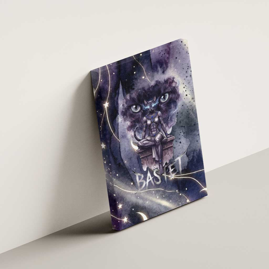 Bastet Egyptian Canvas Wall Art Cat Goddess Cosmic Protector Moon Magic Night Sky
