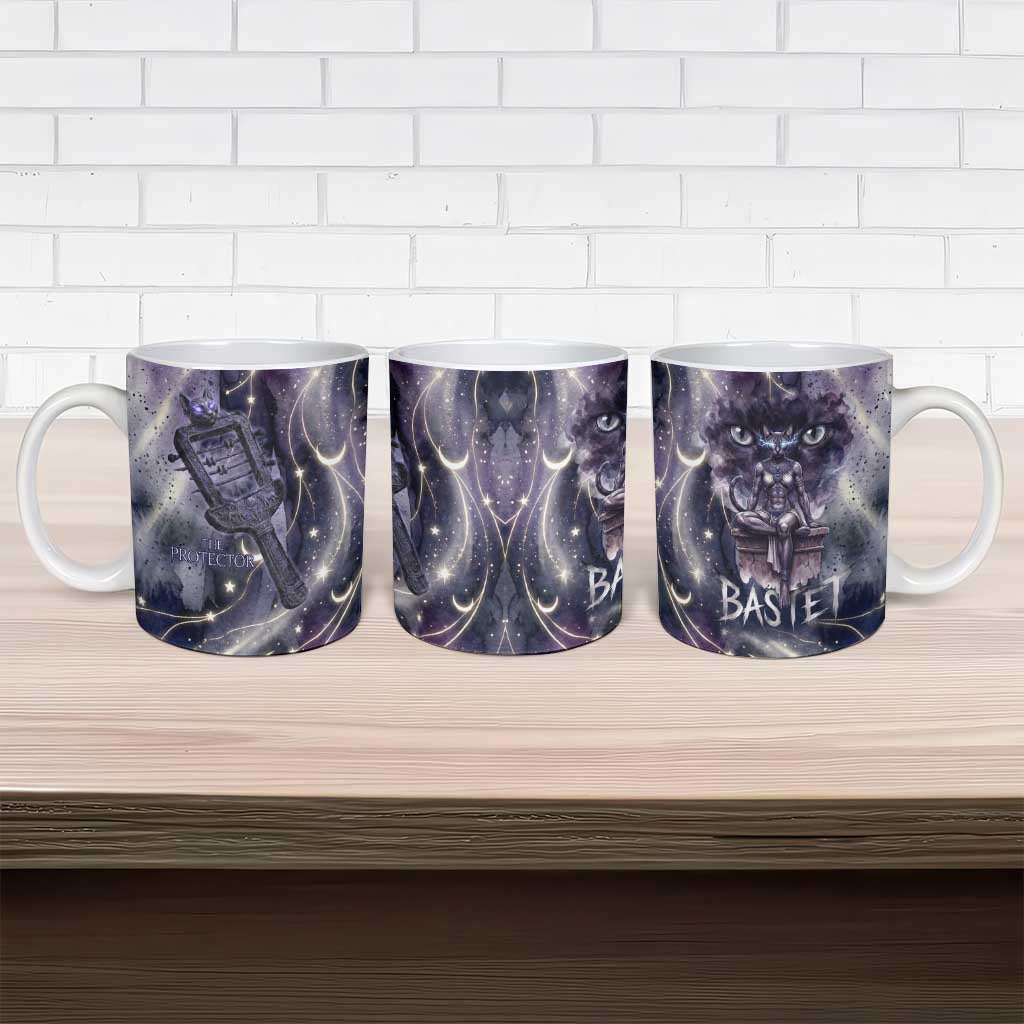 Bastet Egyptian Ceramic Mug Cat Goddess Cosmic Protector Moon Magic Night Sky