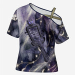 Bastet Egyptian Cross Shoulder Shirt Cat Goddess Cosmic Protector Moon Magic Night Sky