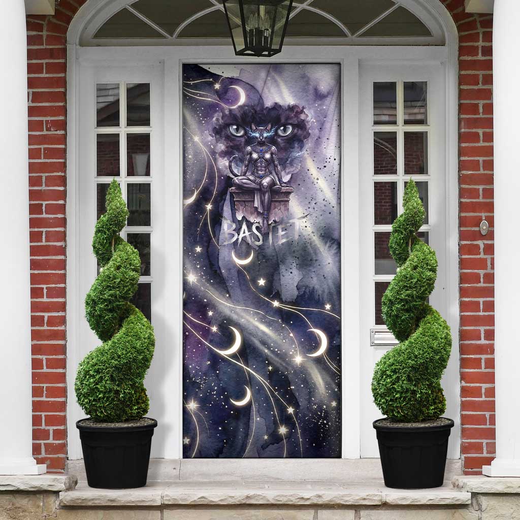 Bastet Egyptian Door Cover Cat Goddess Cosmic Protector Moon Magic Night Sky