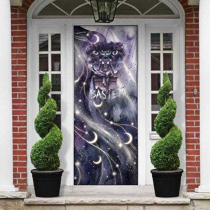 Bastet Egyptian Door Cover Cat Goddess Cosmic Protector Moon Magic Night Sky