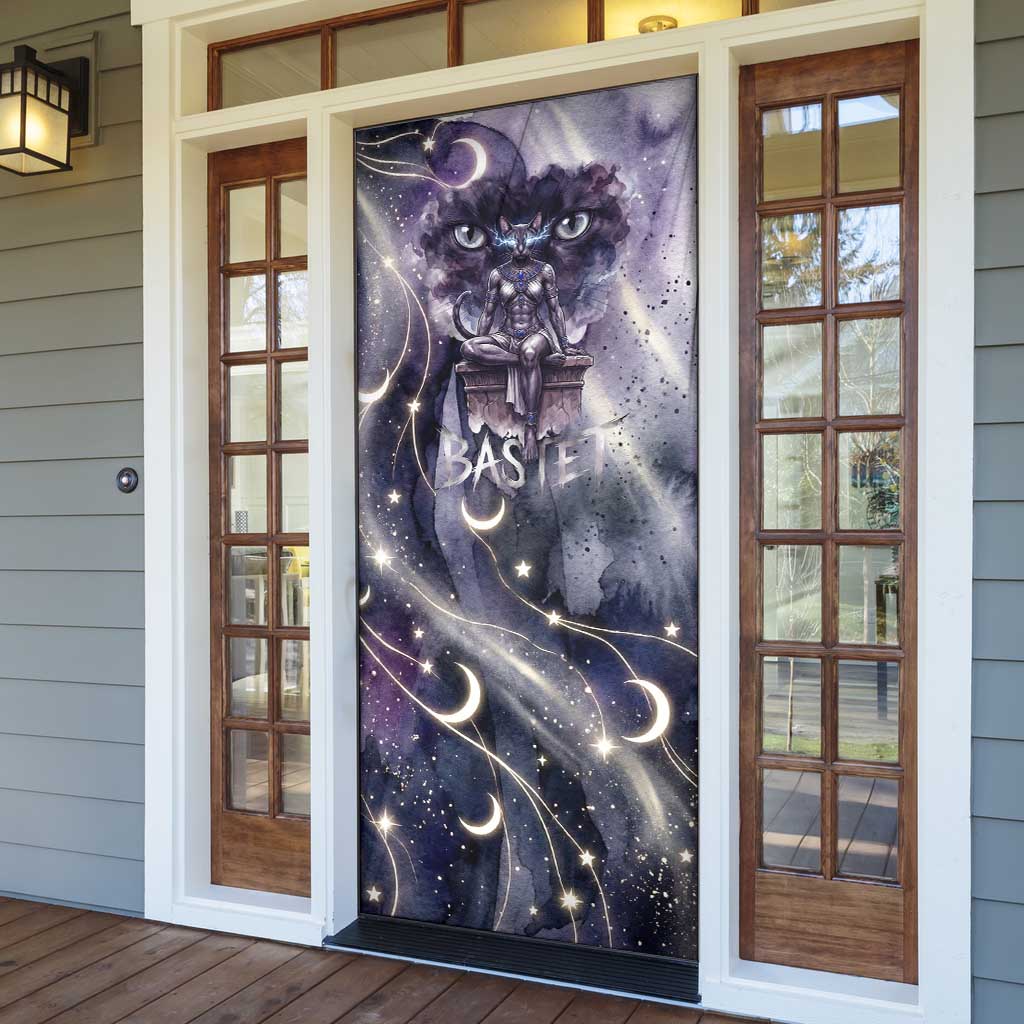 Bastet Egyptian Door Cover Cat Goddess Cosmic Protector Moon Magic Night Sky