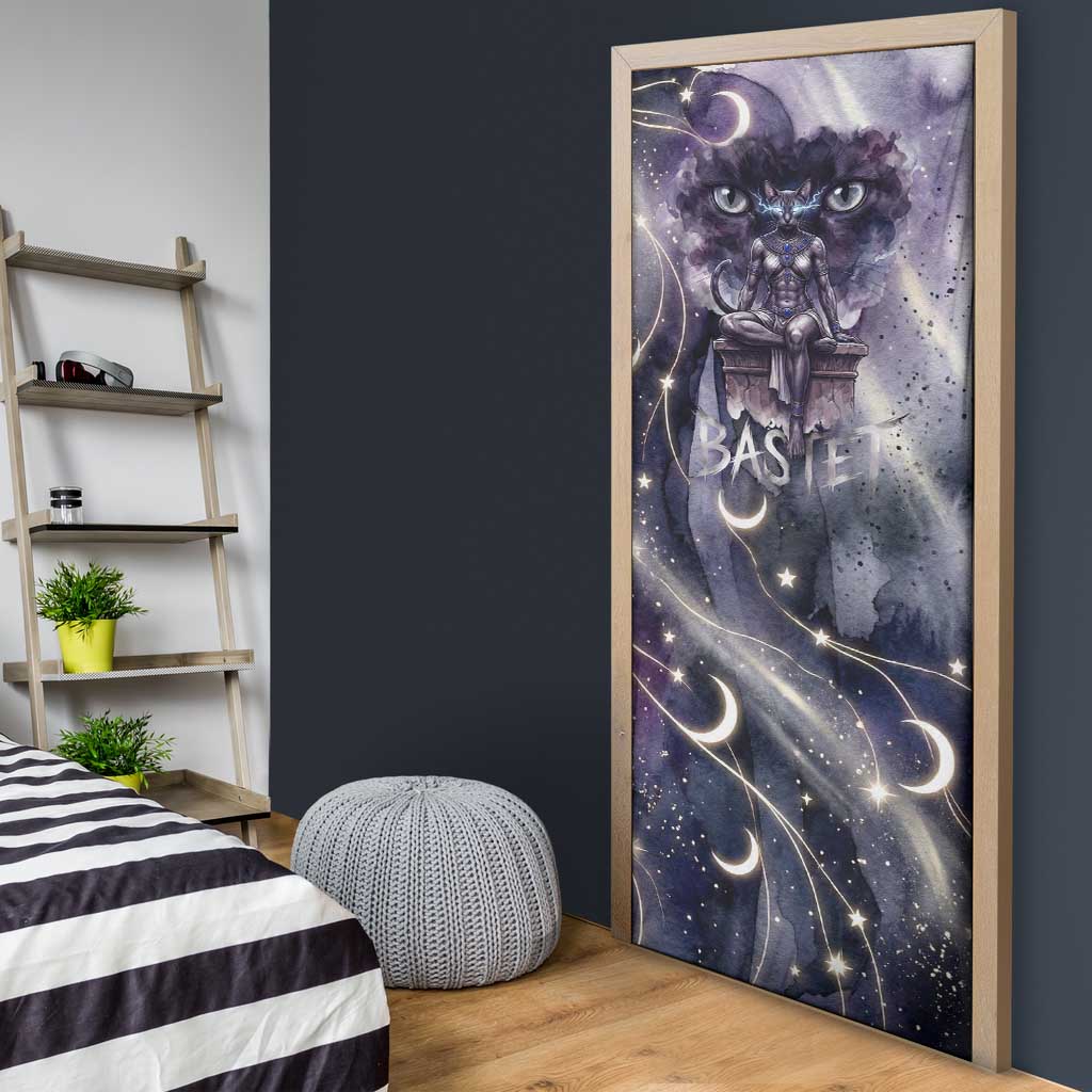 Bastet Egyptian Door Cover Cat Goddess Cosmic Protector Moon Magic Night Sky