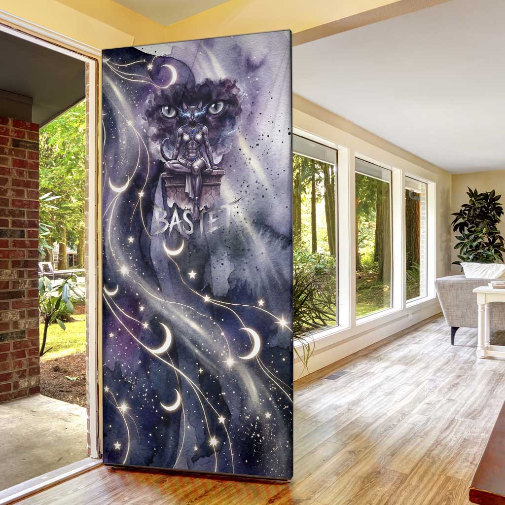 Bastet Egyptian Door Cover Cat Goddess Cosmic Protector Moon Magic Night Sky
