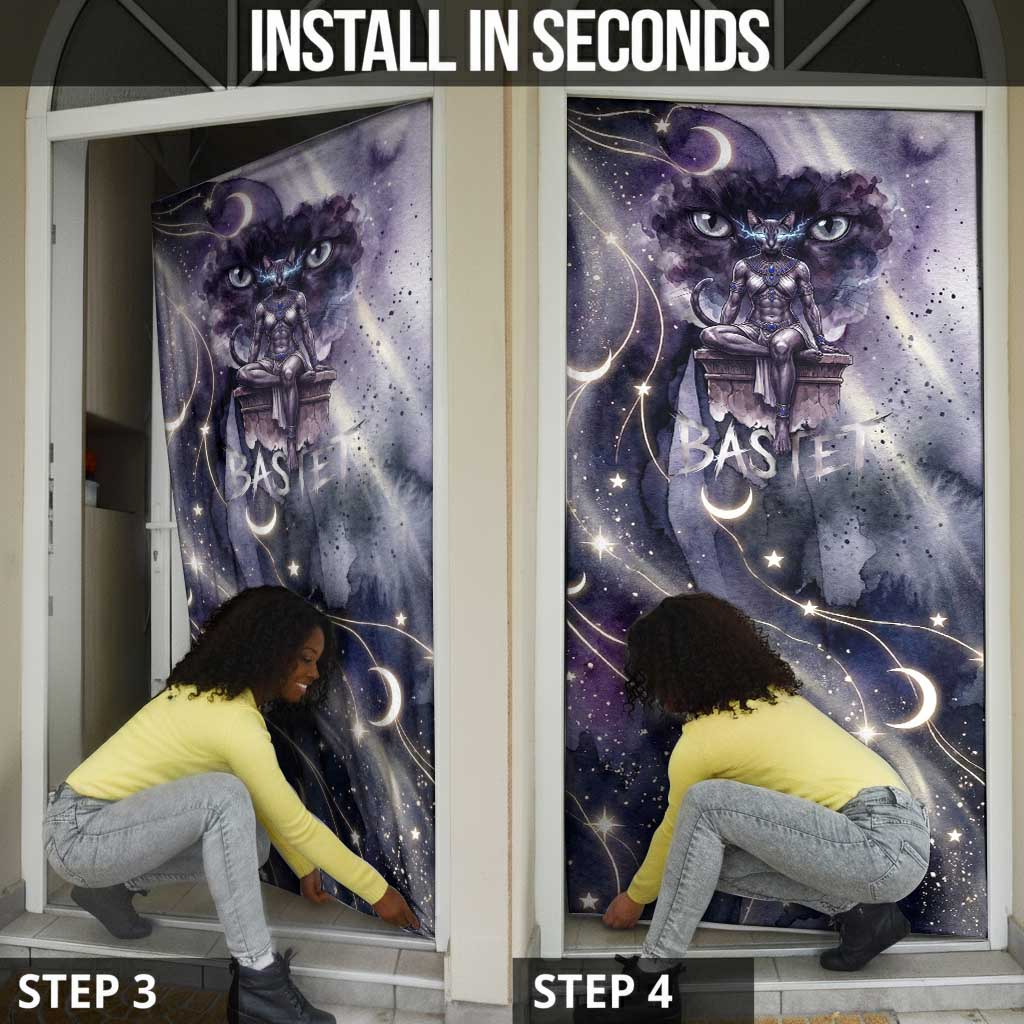 Bastet Egyptian Door Cover Cat Goddess Cosmic Protector Moon Magic Night Sky