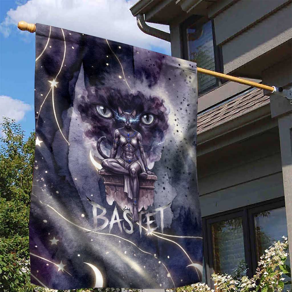 Bastet Egyptian Garden Flag Cat Goddess Cosmic Protector Moon Magic Night Sky