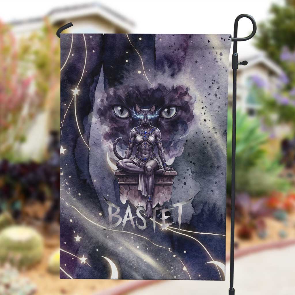 Bastet Egyptian Garden Flag Cat Goddess Cosmic Protector Moon Magic Night Sky