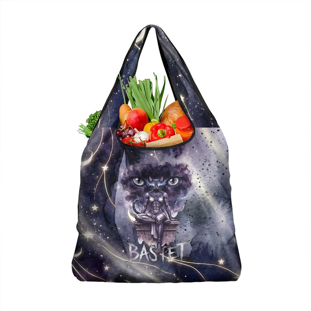 Bastet Egyptian Grocery Bag Cat Goddess Cosmic Protector Moon Magic Night Sky