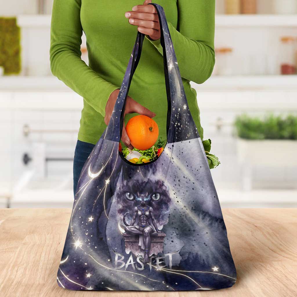 Bastet Egyptian Grocery Bag Cat Goddess Cosmic Protector Moon Magic Night Sky