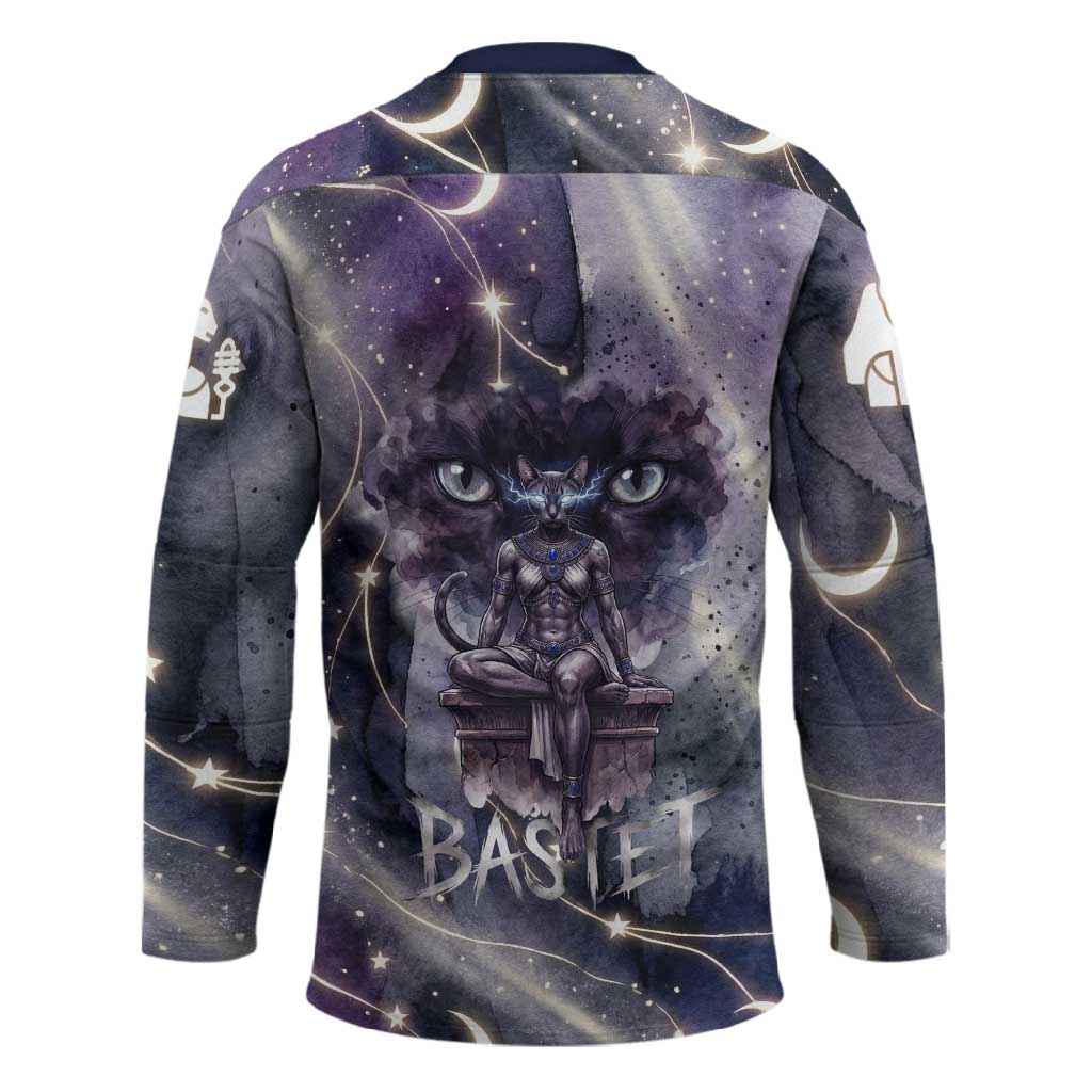 Bastet Egyptian Hockey Jersey Cat Goddess Cosmic Protector Moon Magic Night Sky