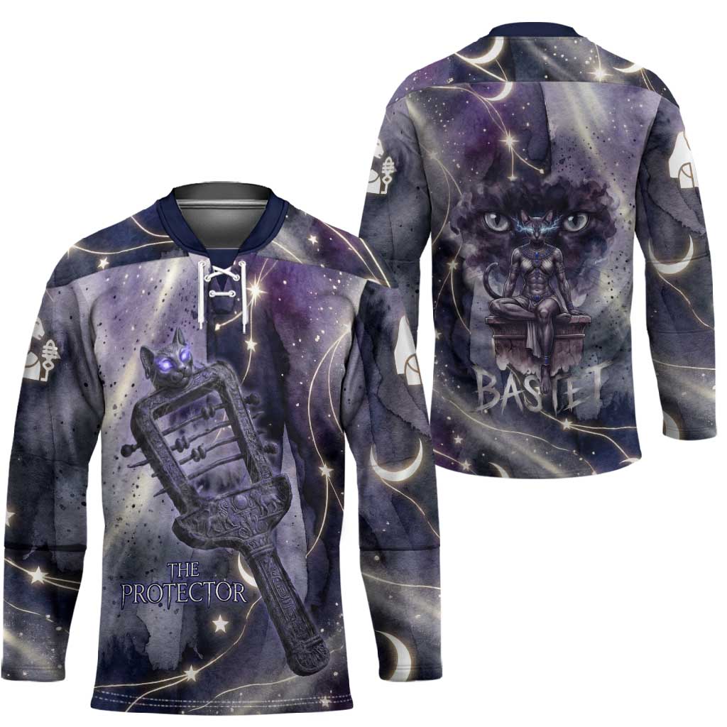 Bastet Egyptian Hockey Jersey Cat Goddess Cosmic Protector Moon Magic Night Sky