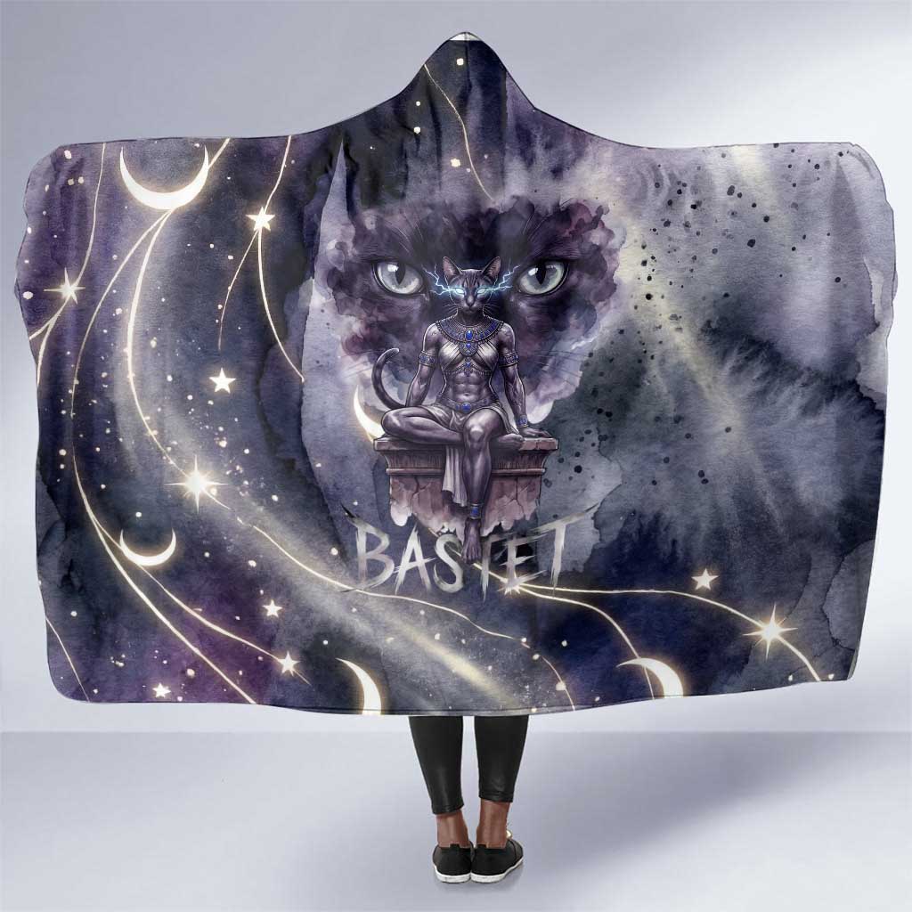 Bastet Egyptian Hooded Blanket Cat Goddess Cosmic Protector Moon Magic Night Sky
