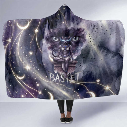Bastet Egyptian Hooded Blanket Cat Goddess Cosmic Protector Moon Magic Night Sky