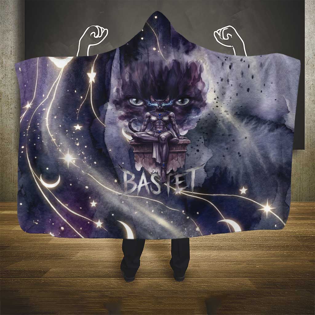 Bastet Egyptian Hooded Blanket Cat Goddess Cosmic Protector Moon Magic Night Sky