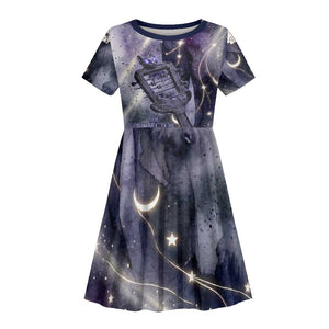 Bastet Egyptian Kid Short Sleeve Dress Cat Goddess Cosmic Protector Moon Magic Night Sky