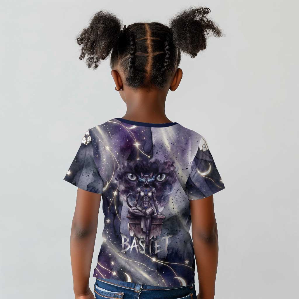 Bastet Egyptian Kid T shirt Cat Goddess Cosmic Protector Moon Magic Night Sky