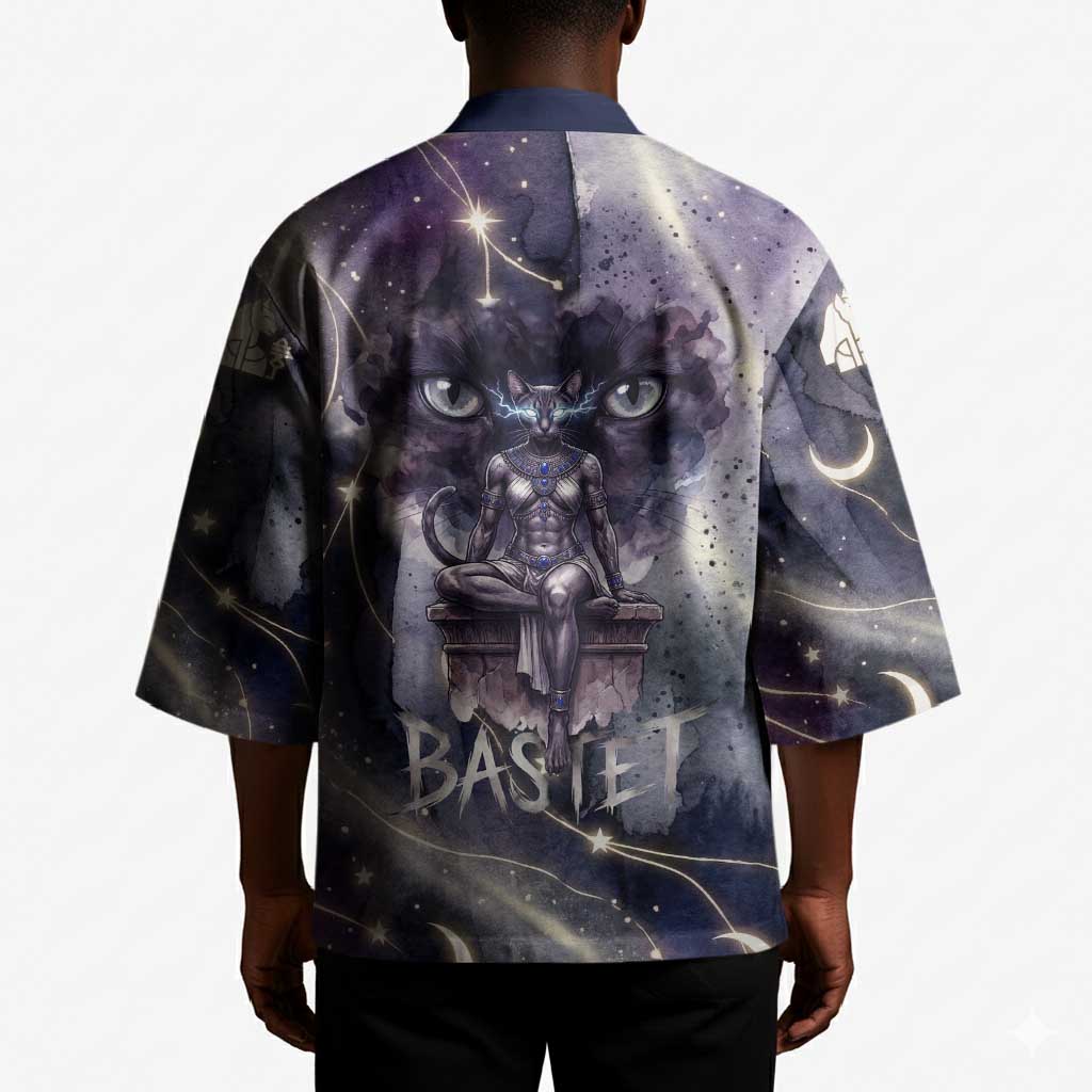 Bastet Egyptian Kimono Cat Goddess Cosmic Protector Moon Magic Night Sky