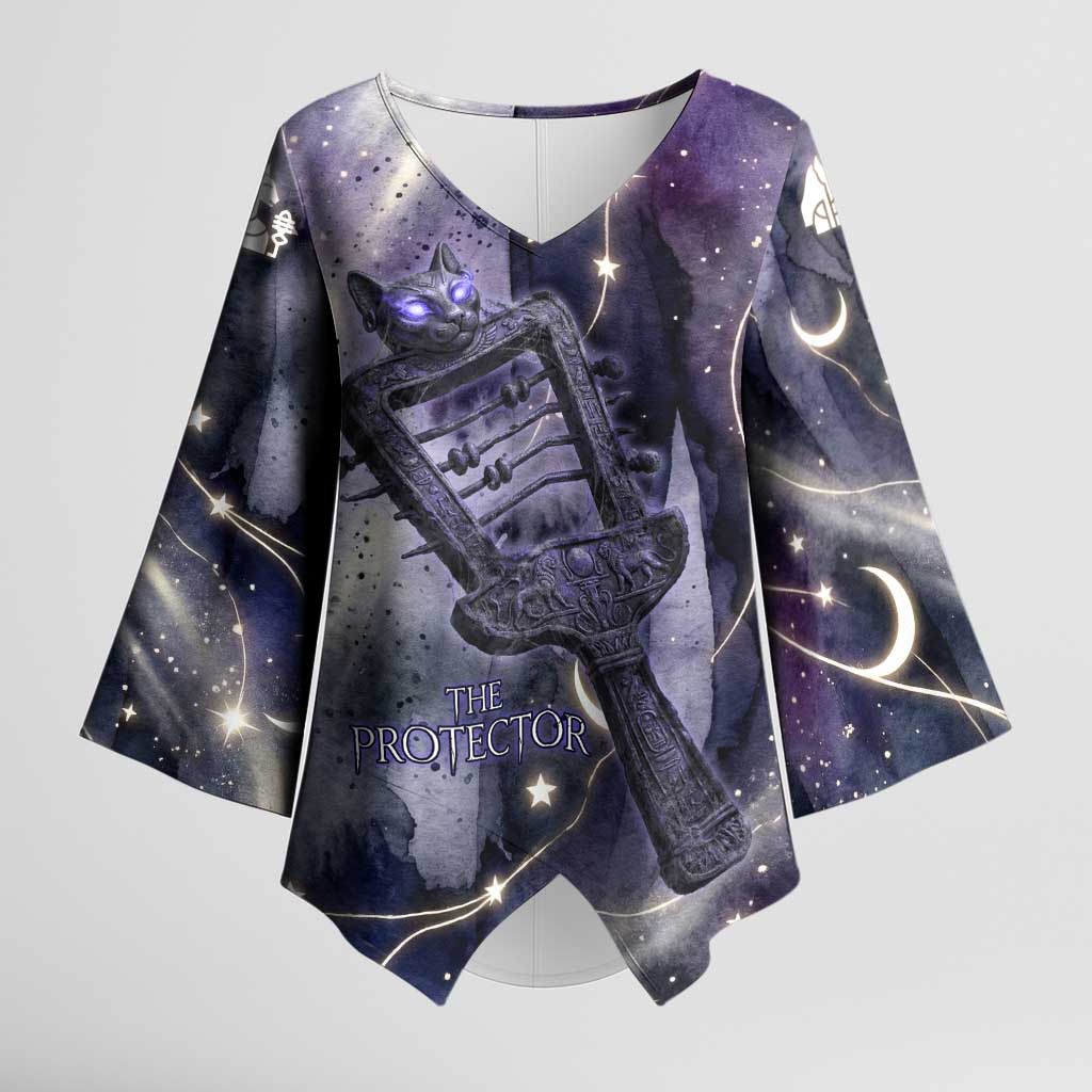 Bastet Egyptian Kimono Sleeve Blouse Cat Goddess Cosmic Protector Moon Magic Night Sky