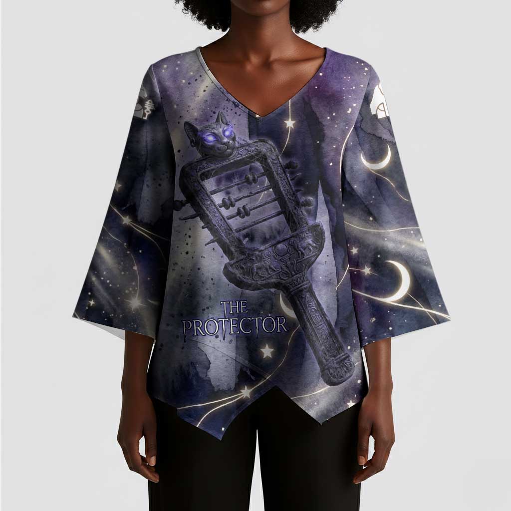 Bastet Egyptian Kimono Sleeve Blouse Cat Goddess Cosmic Protector Moon Magic Night Sky