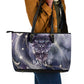 Bastet Egyptian Leather Tote Bag Cat Goddess Cosmic Protector Moon Magic Night Sky