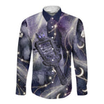 Bastet Egyptian Long Sleeve Button Shirt Cat Goddess Cosmic Protector Moon Magic Night Sky