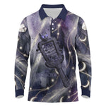Bastet Egyptian Long Sleeve Polo Shirt Cat Goddess Cosmic Protector Moon Magic Night Sky