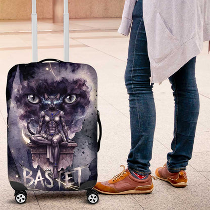 Bastet Egyptian Luggage Cover Cat Goddess Cosmic Protector Moon Magic Night Sky