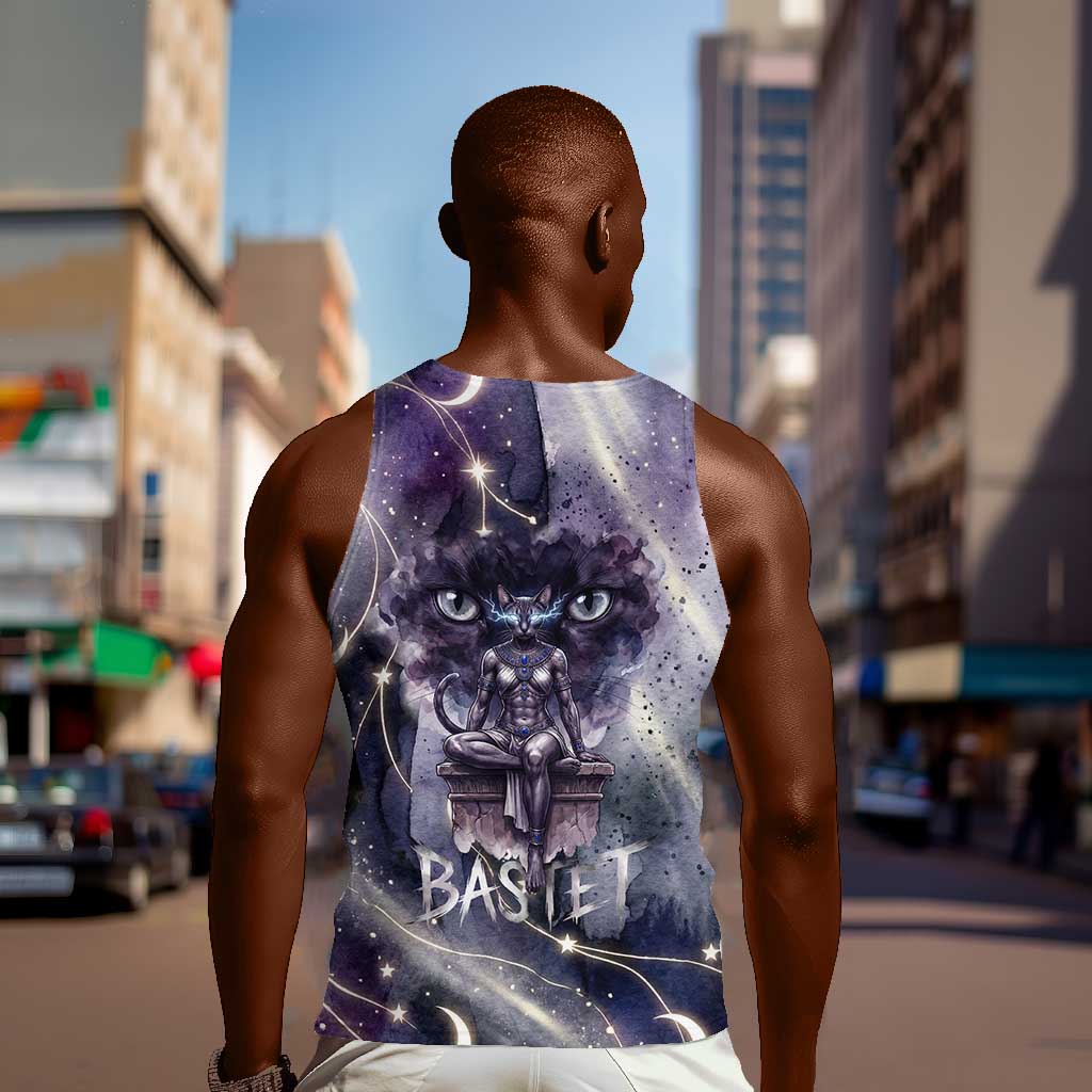 Bastet Egyptian Men Tank Top Cat Goddess Cosmic Protector Moon Magic Night Sky