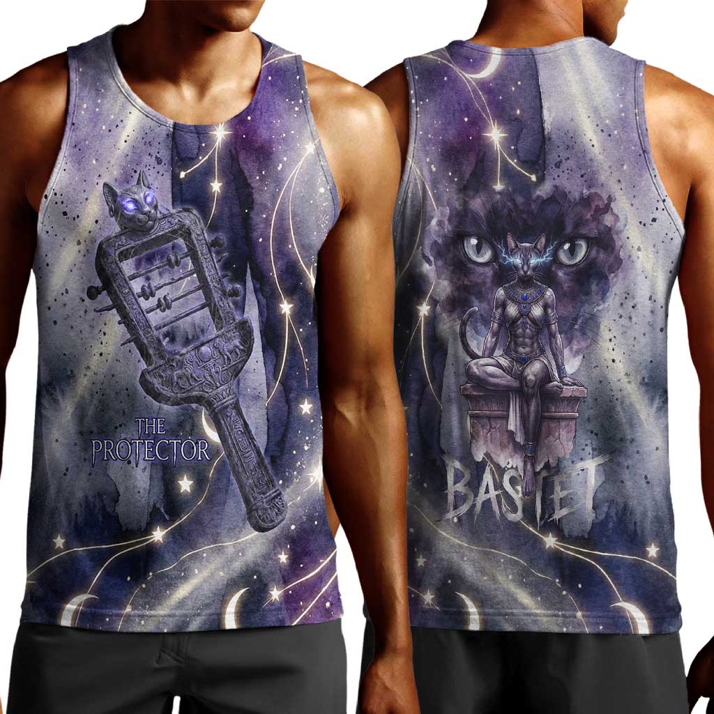 Bastet Egyptian Men Tank Top Cat Goddess Cosmic Protector Moon Magic Night Sky