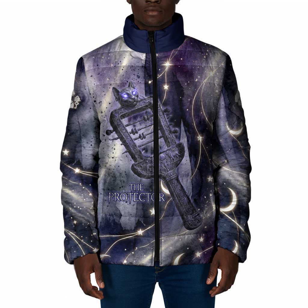 Bastet Egyptian Padded Jacket Cat Goddess Cosmic Protector Moon Magic Night Sky