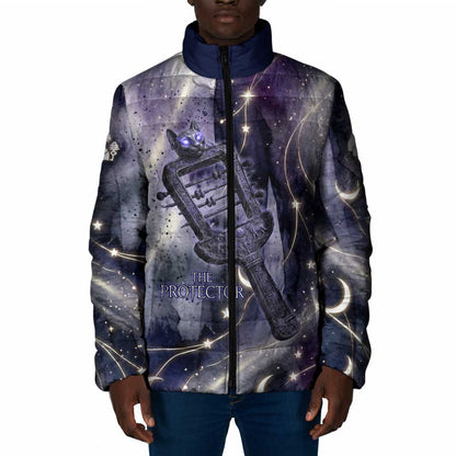 Bastet Egyptian Padded Jacket Cat Goddess Cosmic Protector Moon Magic Night Sky