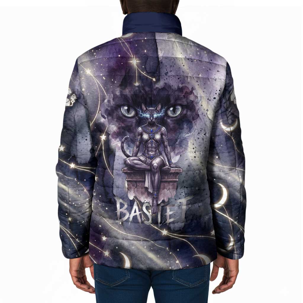 Bastet Egyptian Padded Jacket Cat Goddess Cosmic Protector Moon Magic Night Sky