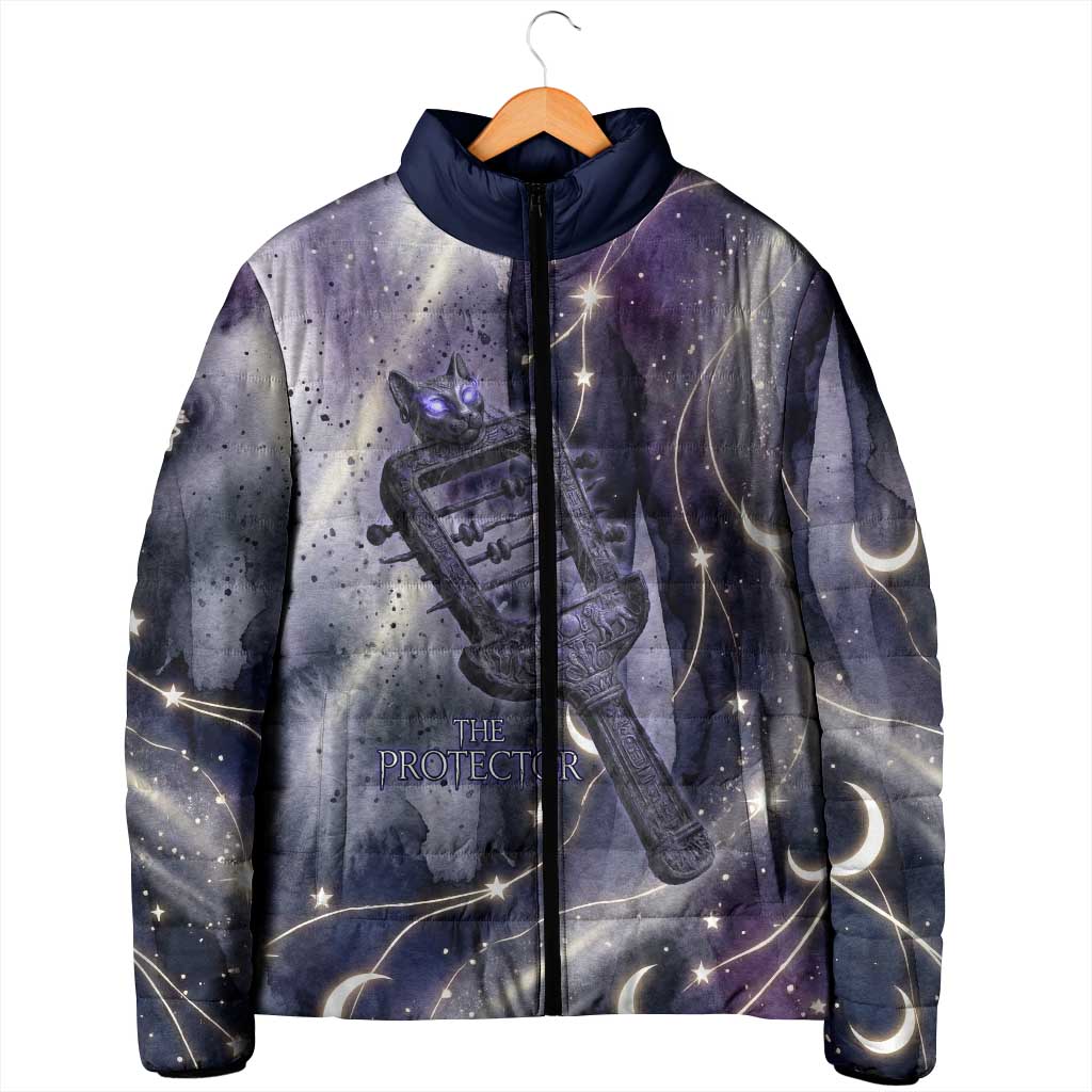 Bastet Egyptian Padded Jacket Cat Goddess Cosmic Protector Moon Magic Night Sky