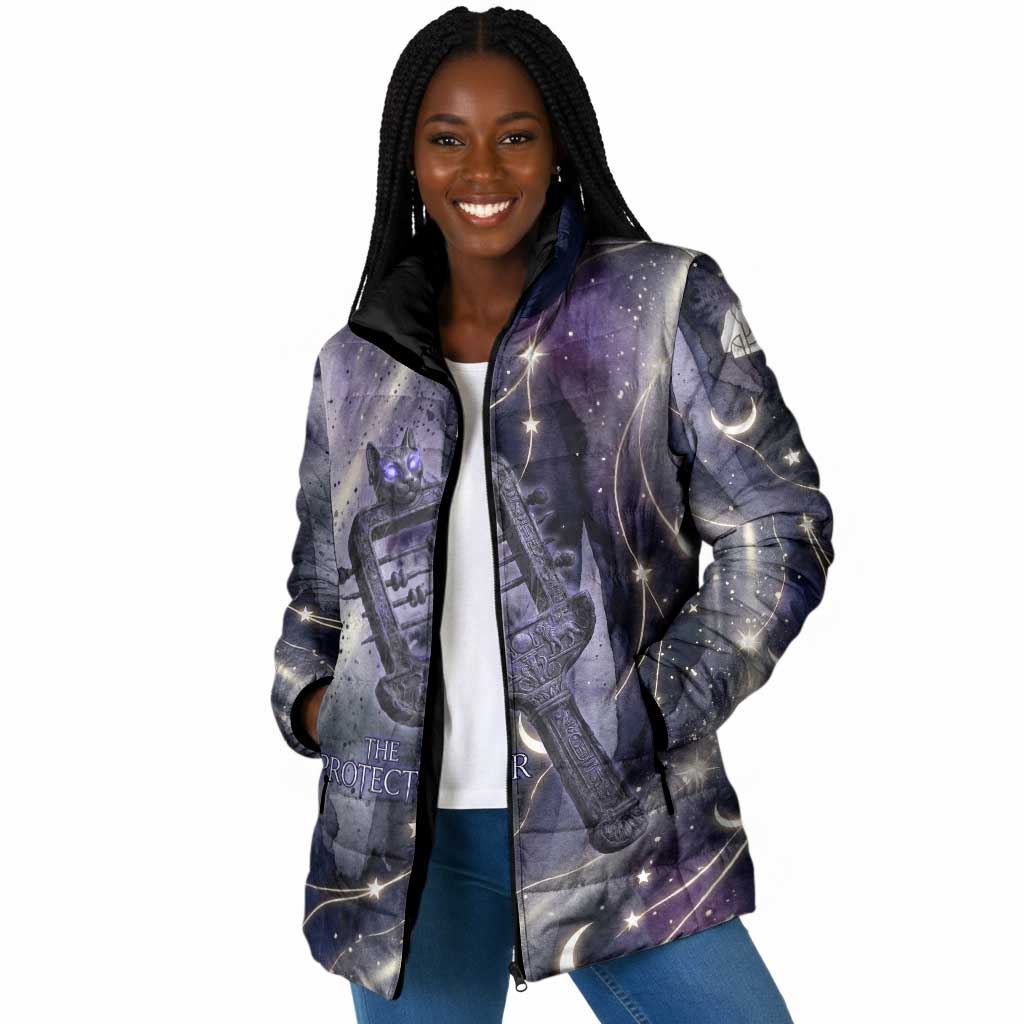Bastet Egyptian Padded Jacket Cat Goddess Cosmic Protector Moon Magic Night Sky