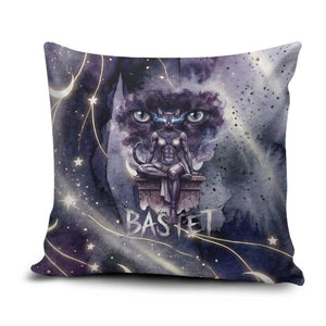 Bastet Egyptian Pillow Cover Cat Goddess Cosmic Protector Moon Magic Night Sky