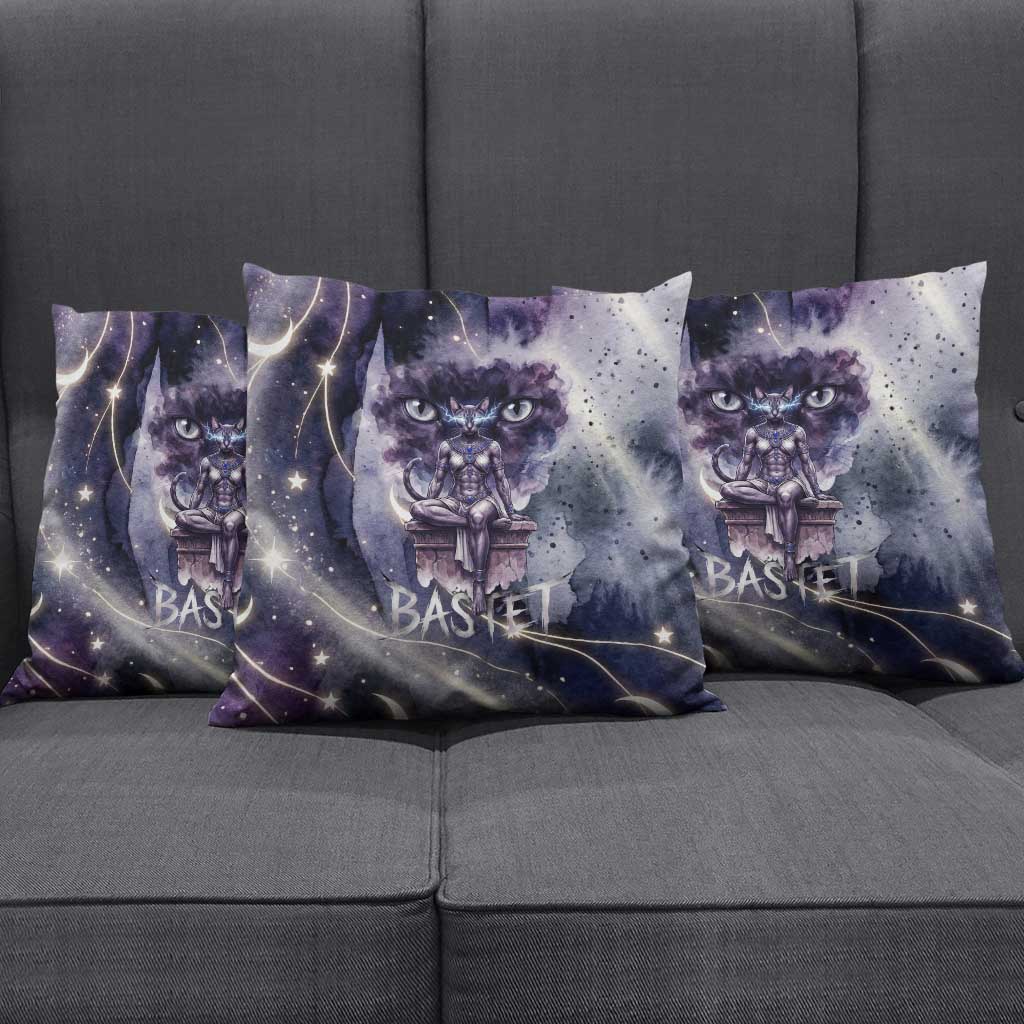 Bastet Egyptian Pillow Cover Cat Goddess Cosmic Protector Moon Magic Night Sky