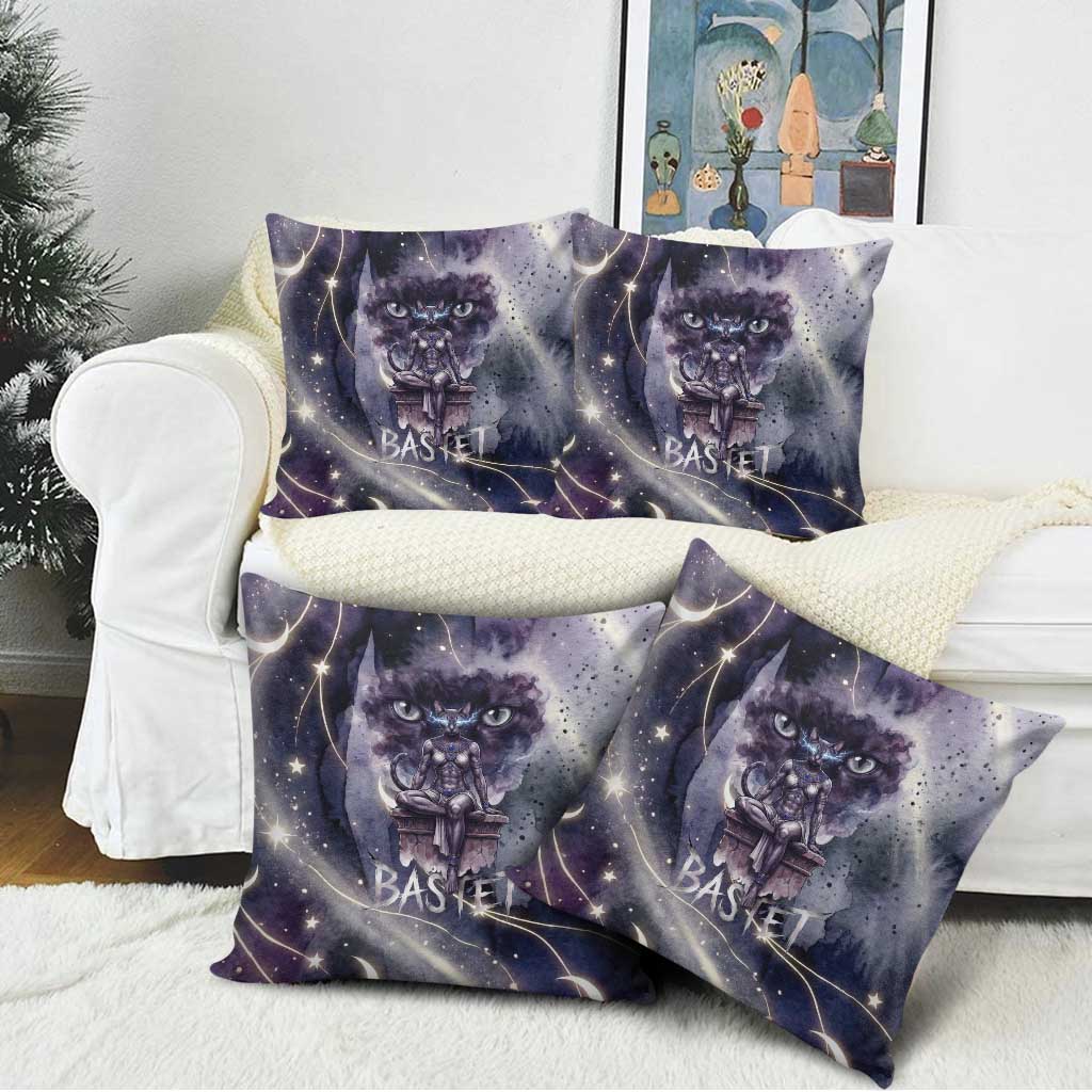 Bastet Egyptian Pillow Cover Cat Goddess Cosmic Protector Moon Magic Night Sky